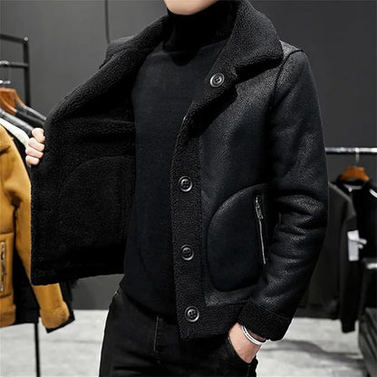 Teezify Men’s Casual Wool Jacket – Winter Shearling Short Coat for Warmth & Style