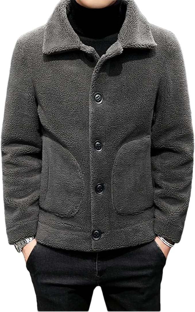 Teezify Men’s Casual Wool Jacket – Winter Shearling Short Coat for Warmth & Style