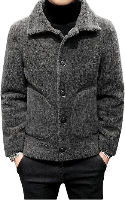 Teezify Men’s Casual Wool Jacket – Winter Shearling Short Coat for Warmth & Style