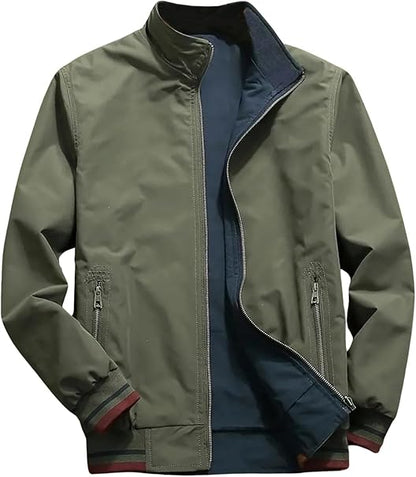 🧥 Men’s Classic Olive Green Bomber Jacket – Lightweight Windbreaker for All Seasons