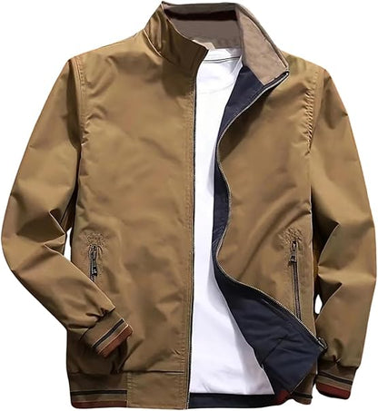🧥 Men’s Classic Olive Green Bomber Jacket – Lightweight Windbreaker for All Seasons