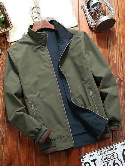 🧥 Men’s Classic Olive Green Bomber Jacket – Lightweight Windbreaker for All Seasons