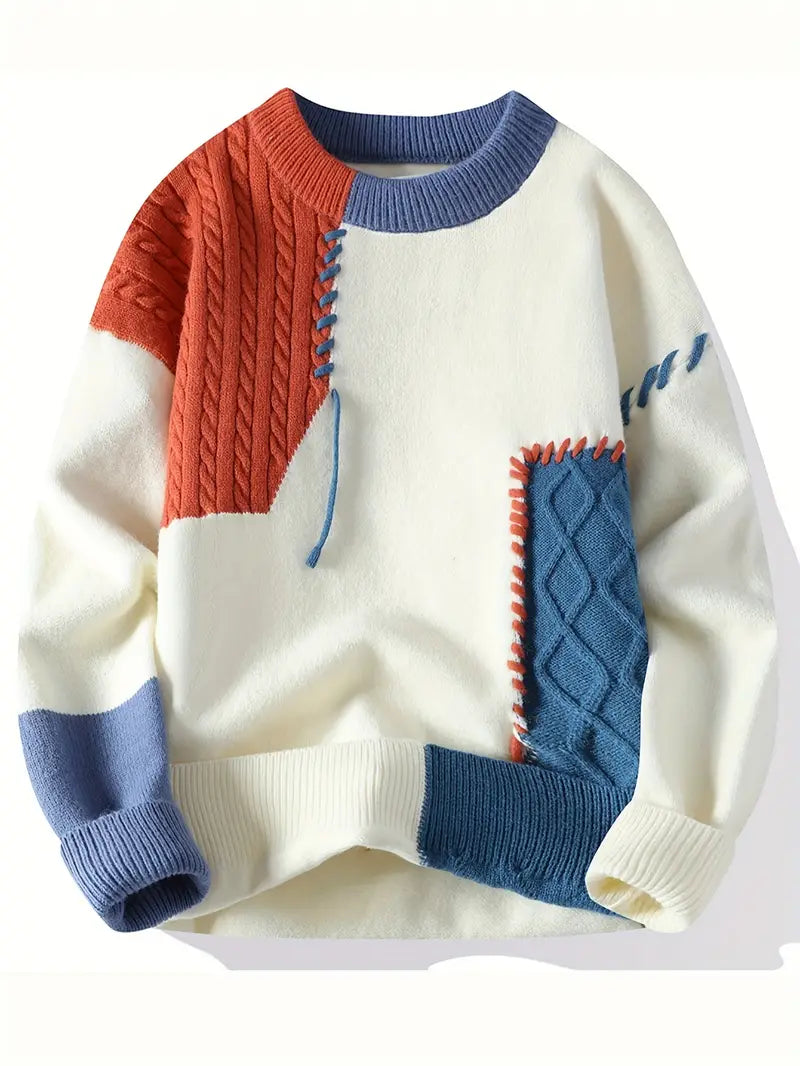 Teezify Knit Sweater – Unisex Vintage Patchwork Aesthetic
