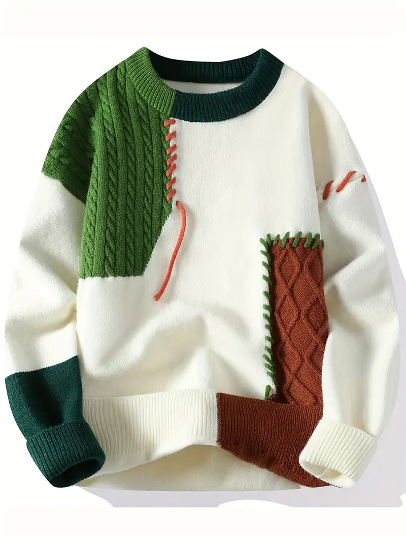 Teezify Knit Sweater – Unisex Vintage Patchwork Aesthetic