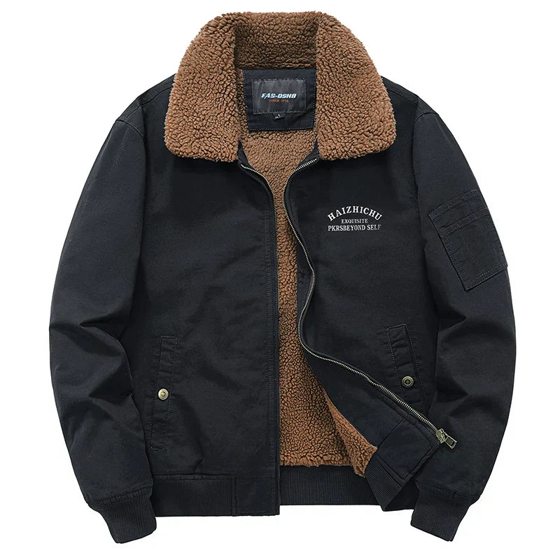 Teezify Men’s Fleece Tactical Jacket with Fur Collar – Warm & Rugged Outerwear