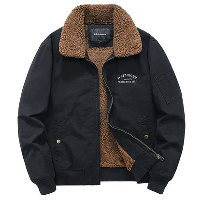 Teezify Men’s Fleece Tactical Jacket with Fur Collar – Warm & Rugged Outerwear