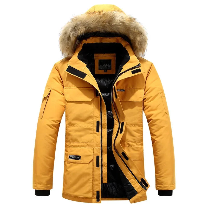Teezify Men’s Winter Fur Hooded Parka – Windproof Duck Down Snow Jacket